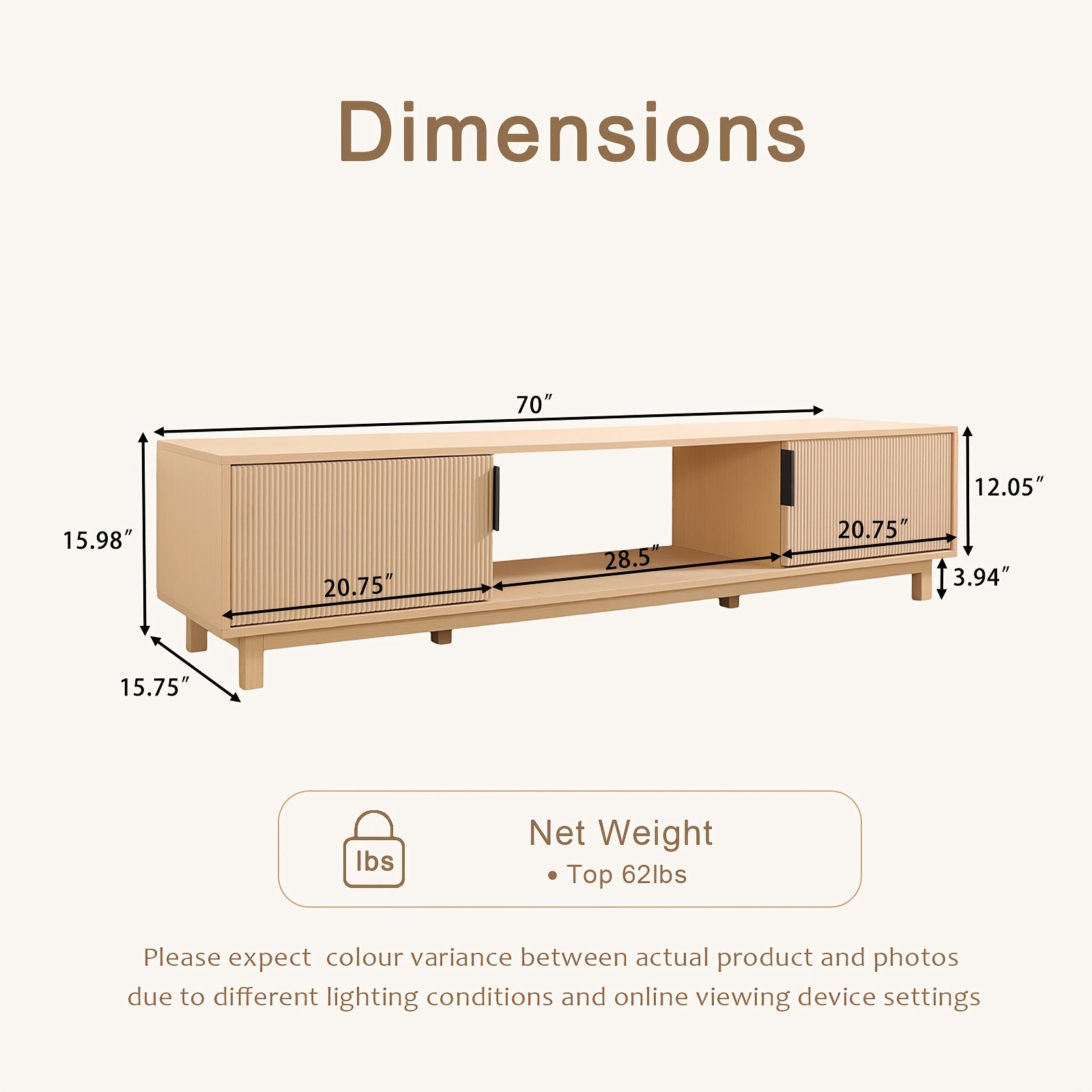 70-Inch Oak Television Stand Featuring a Recessed Groove, Ideal for 65\u002F70\u002F75-Inch Televisions, Bohemian-Style Media Console for Living Rooms, TV Entertainment Center with Storage Capability, Wooden TV Cabinet for Bedrooms