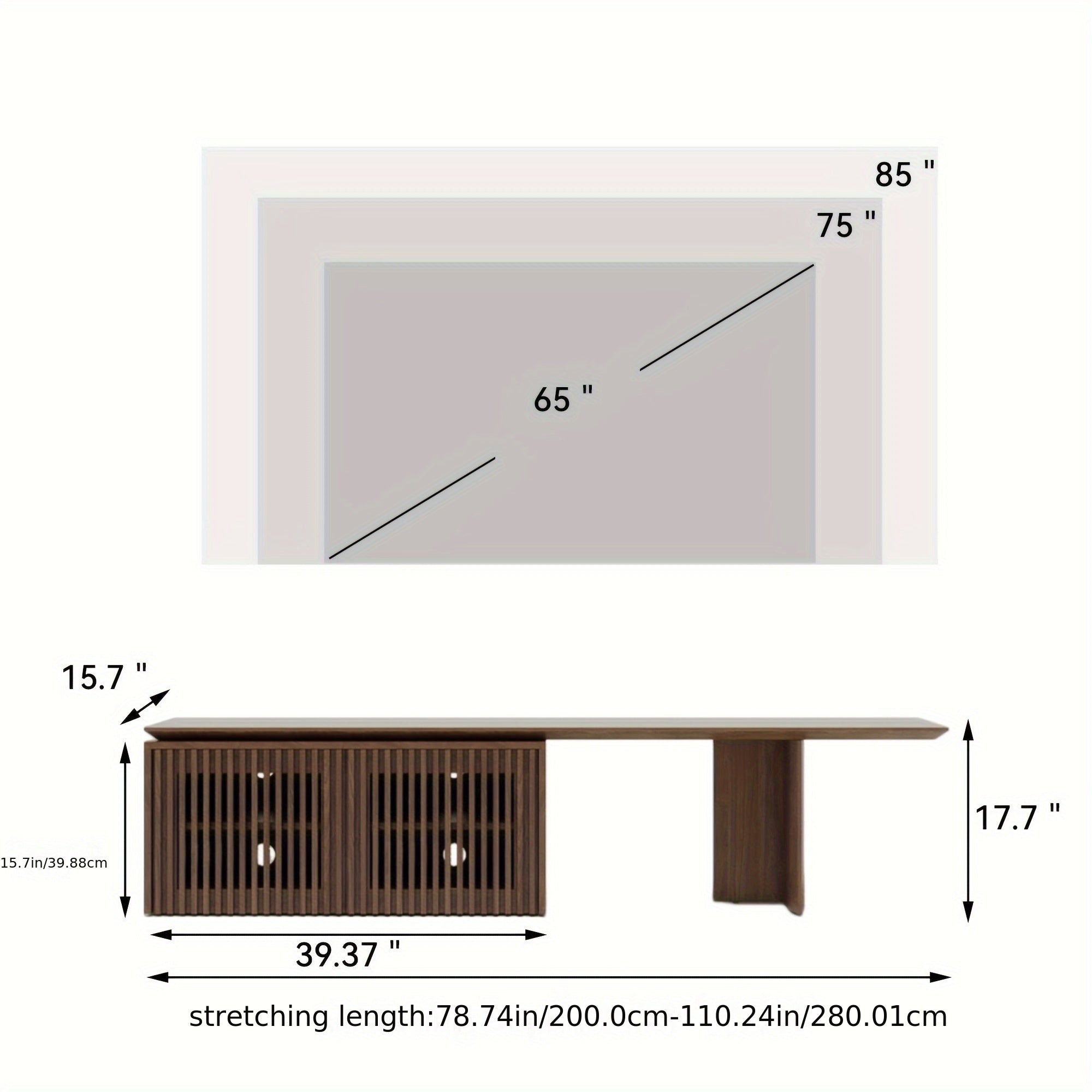 Modern TV Stand, Extendable with Storage Entertainment Center Living Room TV Stand - Walnut 78.7