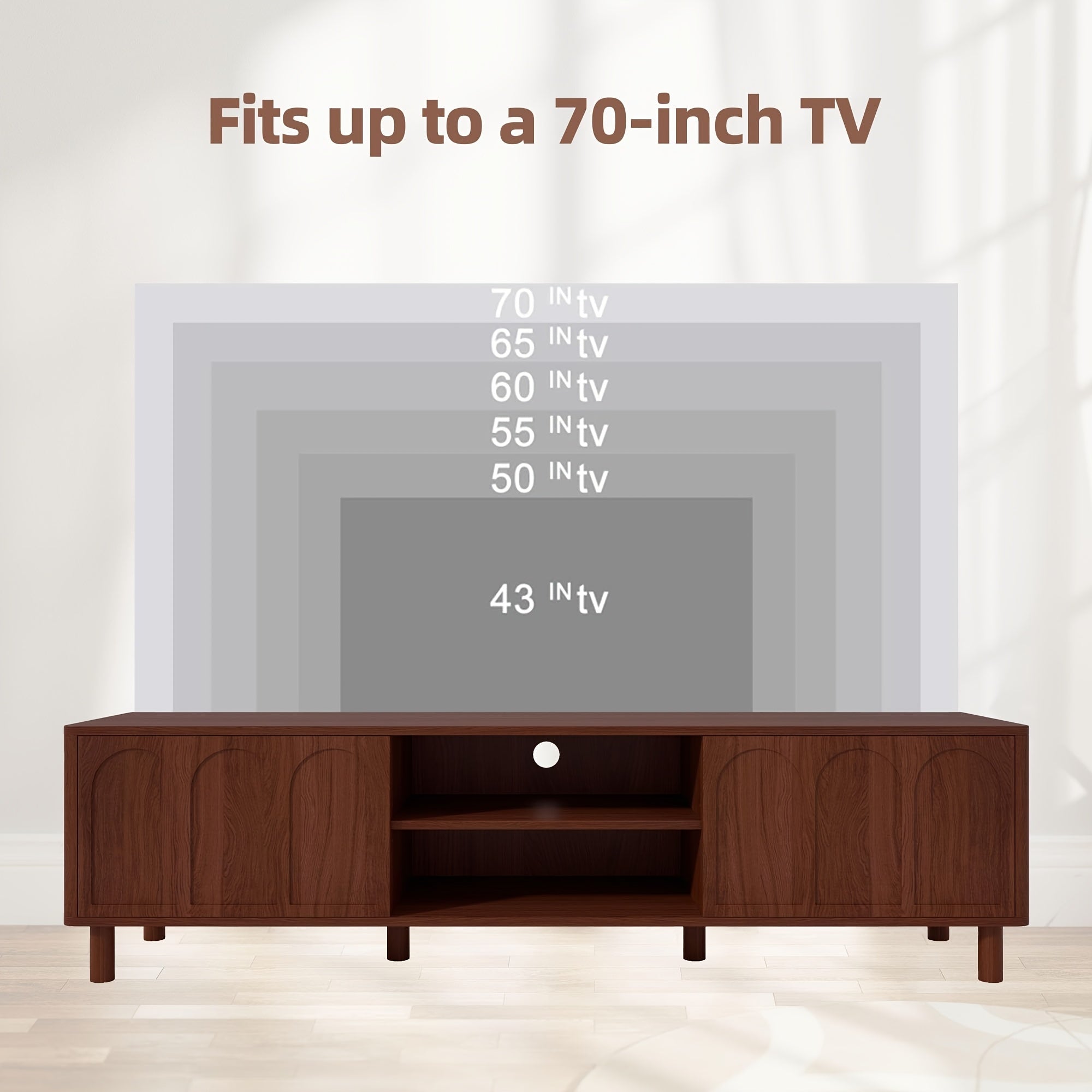 ORRD TV Stand for TVs Up to 70'', Entertainment Center with Large Storage for Living Room, Media Console with Sliding Doors And Adjustable Shelves, Modern TV Cabinet for Game Consoles And Decor, Easy-to-assemble