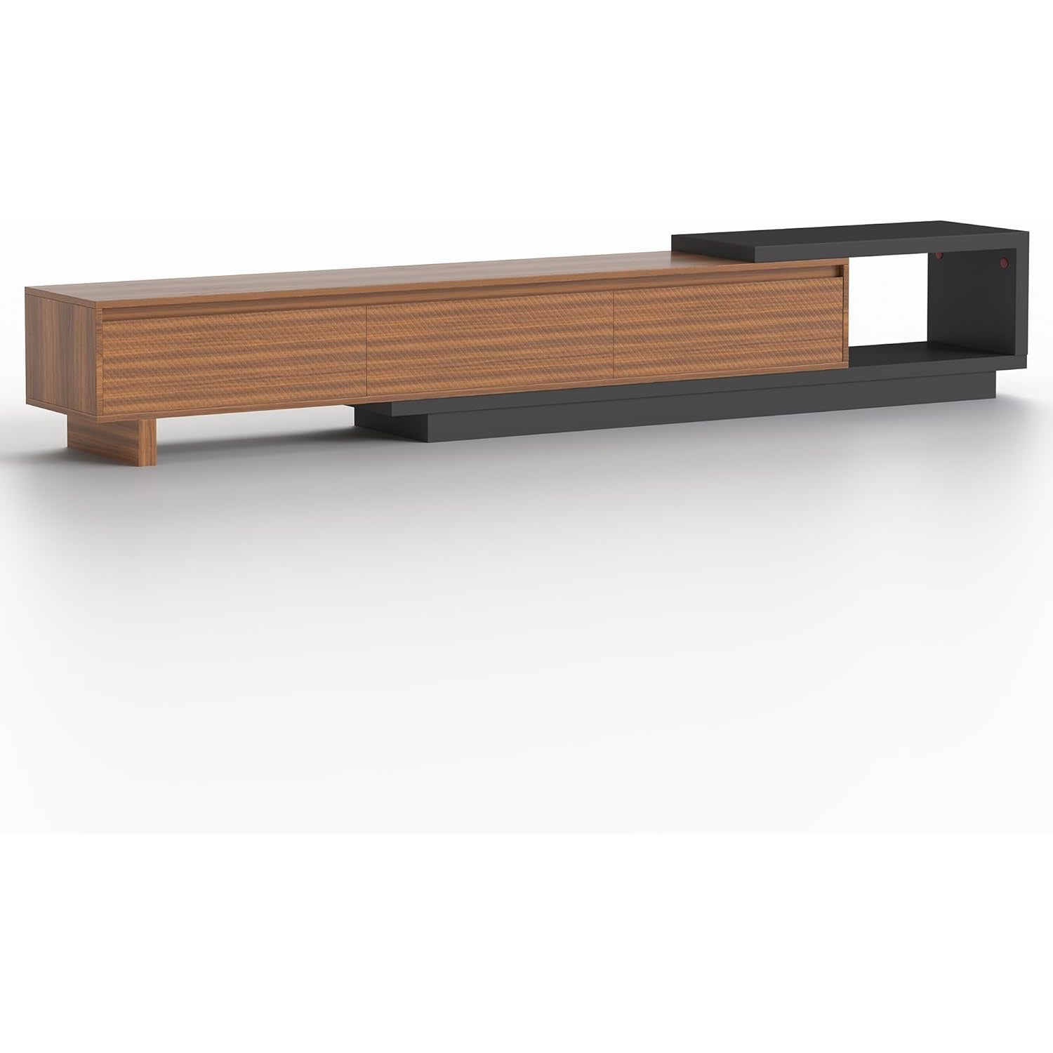 A Medieval Modern Style Retractable TV Cabinet Suitable for Tvs 80 Inches And Larger, with Adjustable Height from 78.7 Inches to 103.1 Inches, Featuring Cross Drawers, a Spacious Storage Entertainment Center, in Walnut And Gray Colors