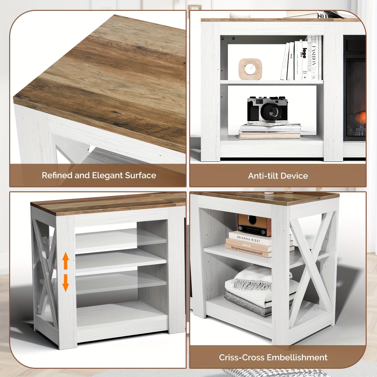 Bonnlo Farmhouse Fireplace TV Stand Up to 80 Inch Tvs, Fireplace Entertainment Center Media Console Table with Heater And Adjustable Shelves for Living Room