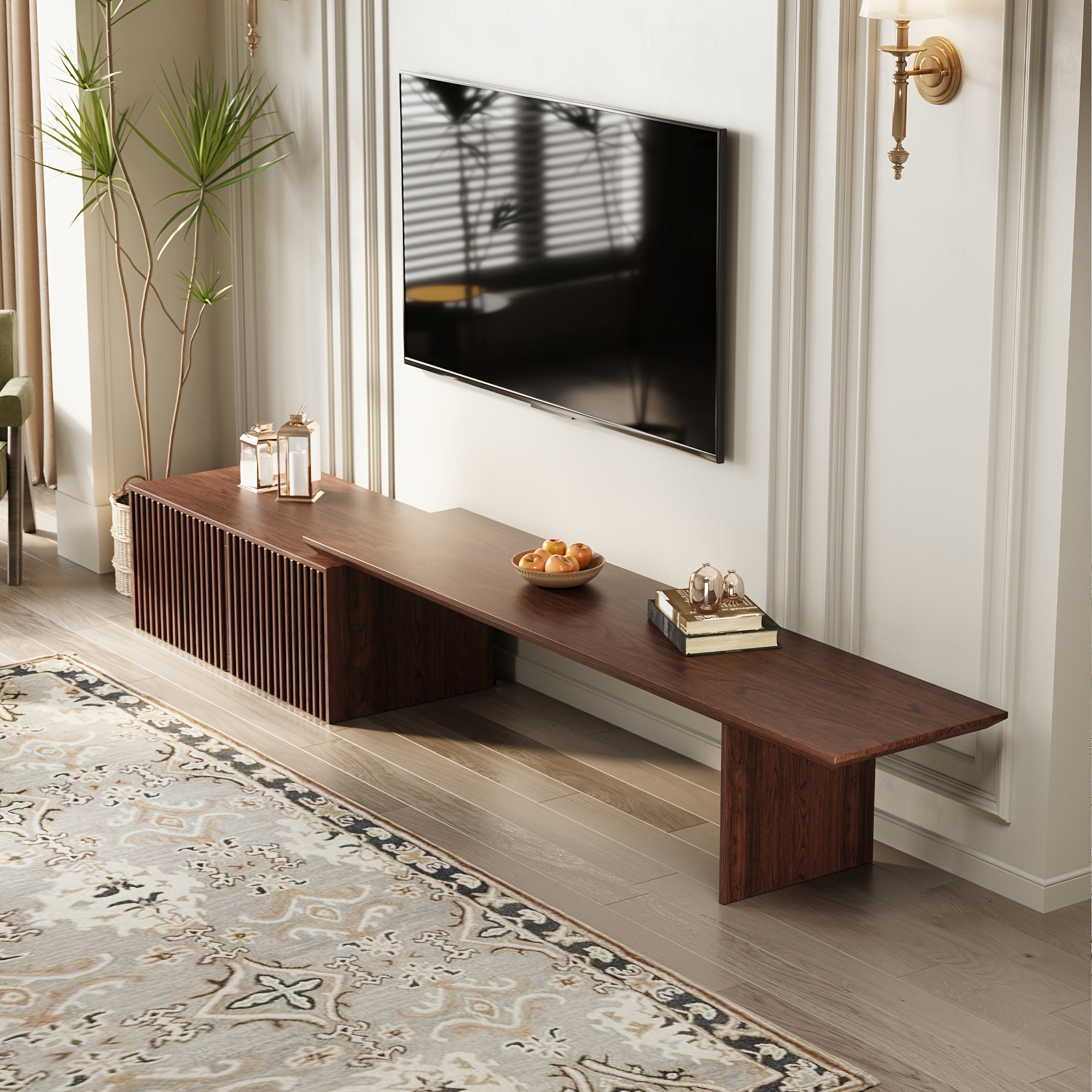 Modern TV Stand, Extendable with Storage Entertainment Center Living Room TV Stand - Walnut 78.7