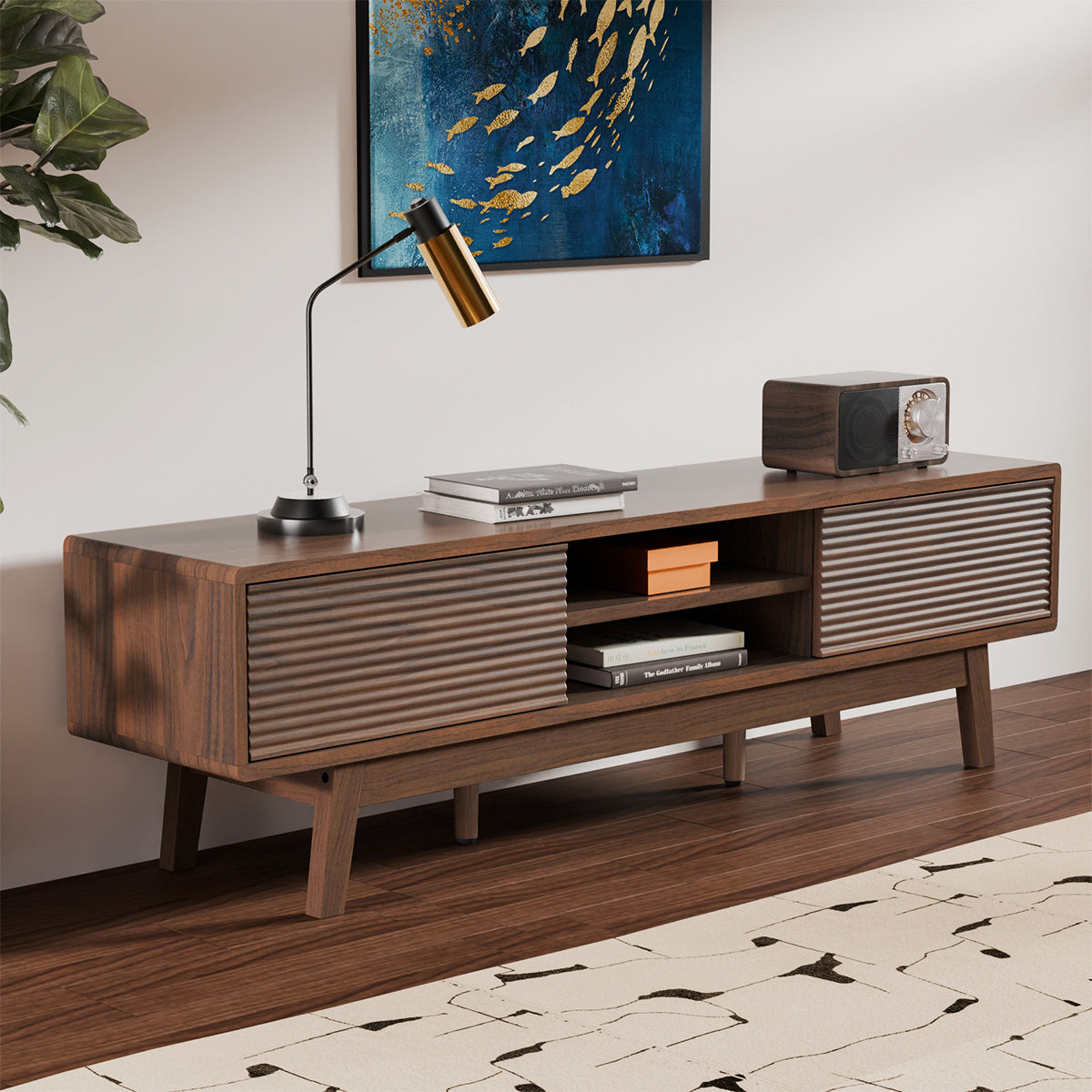 Mopio Ensley TV Stand, Mid Century Modern for 55\u002F 60\u002F 65 Inch TV, Farmhouse TV Stand, Entertainment Center with Storage, TV And Media Console for Living Room ( 59\