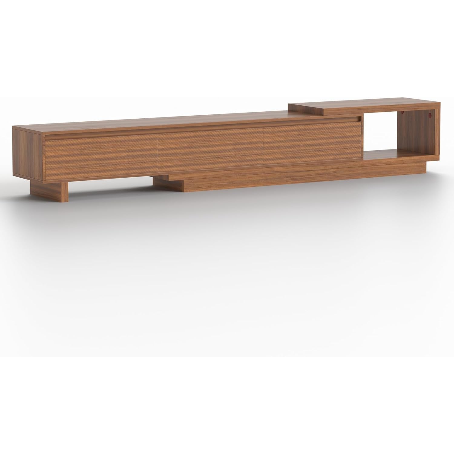 A Medieval Modern Style Retractable TV Cabinet Suitable for Tvs 80 Inches And Larger, with Adjustable Height from 78.7 Inches to 103.1 Inches, Featuring Cross Drawers, a Spacious Storage Entertainment Center, in Walnut And Gray Colors