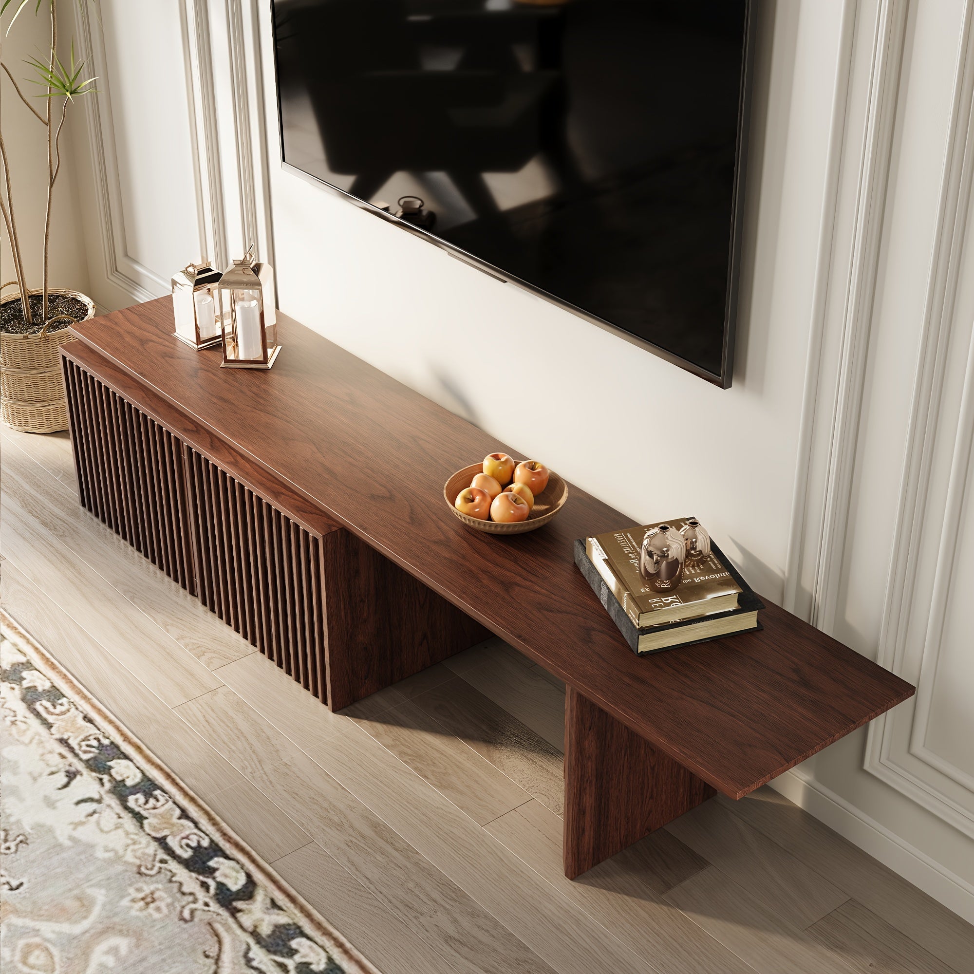 Modern TV Stand, Extendable with Storage Entertainment Center Living Room TV Stand - Walnut 78.7