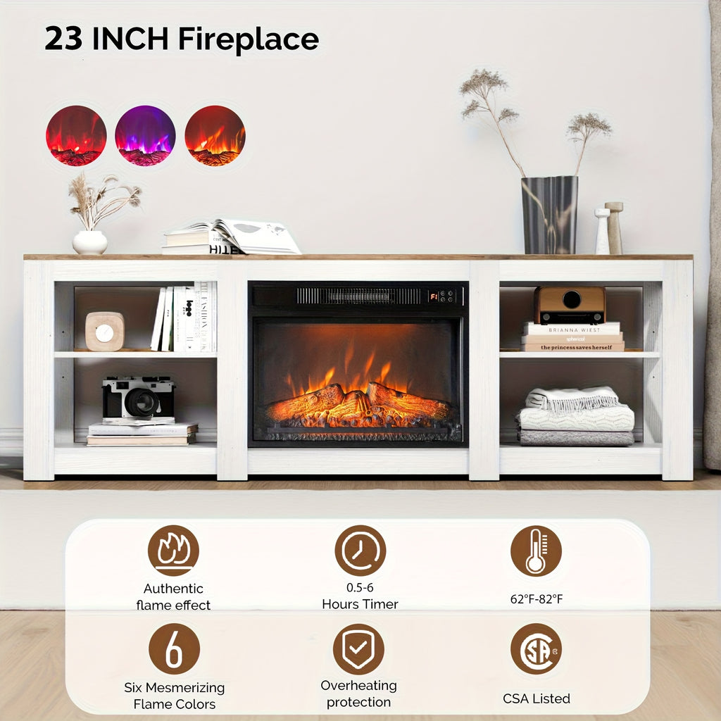 Bonnlo Farmhouse Fireplace TV Stand Up to 80 Inch Tvs, Fireplace Entertainment Center Media Console Table with Heater And Adjustable Shelves for Living Room