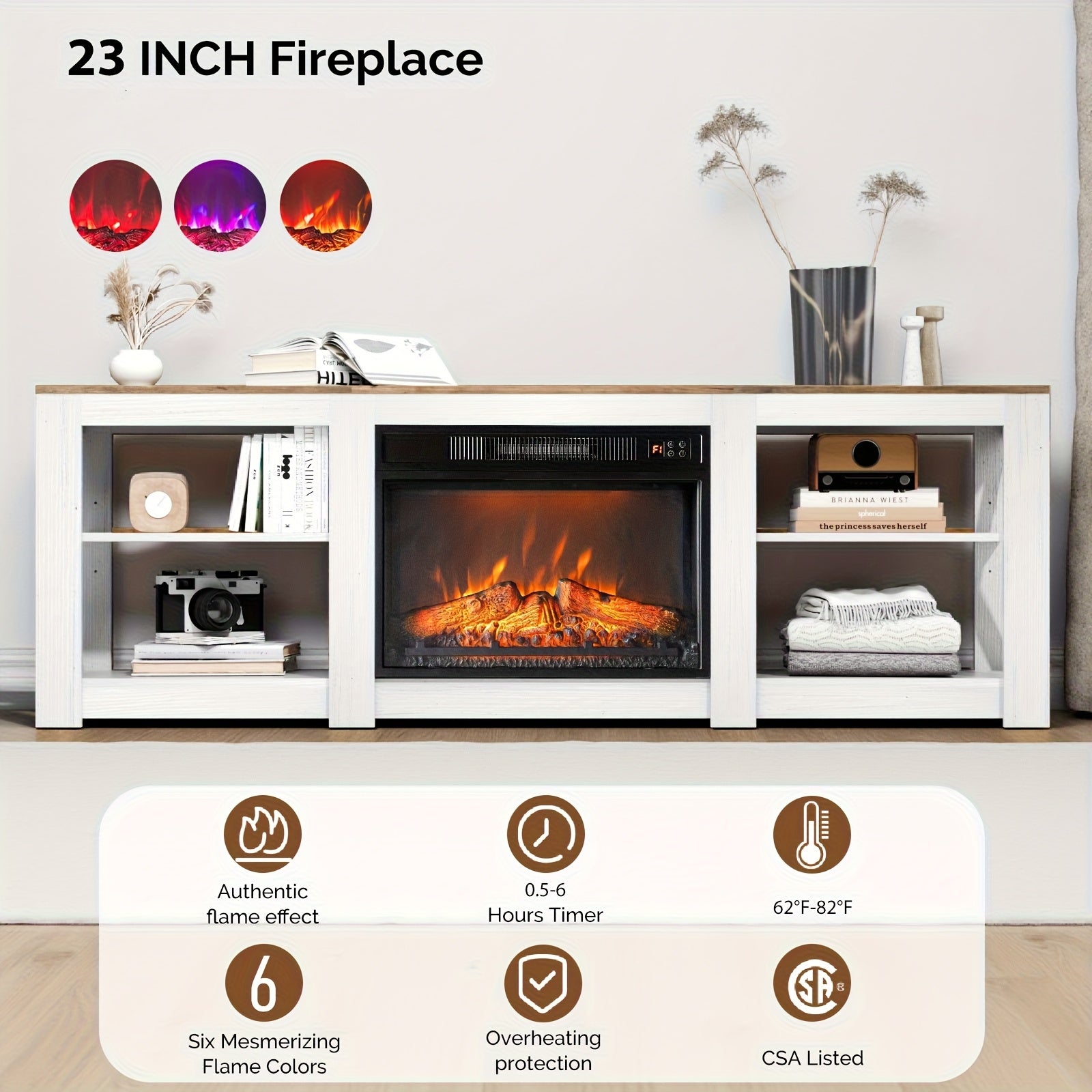 Bonnlo Farmhouse Fireplace TV Stand Up to 80 Inch Tvs, Fireplace Entertainment Center Media Console Table with Heater And Adjustable Shelves for Living Room